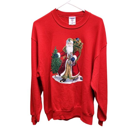 Vintage Jerzees Santa Tree Red Ugly Christmas Crewneck Sweatshirt L Grandmacore - Picture 2 of 6